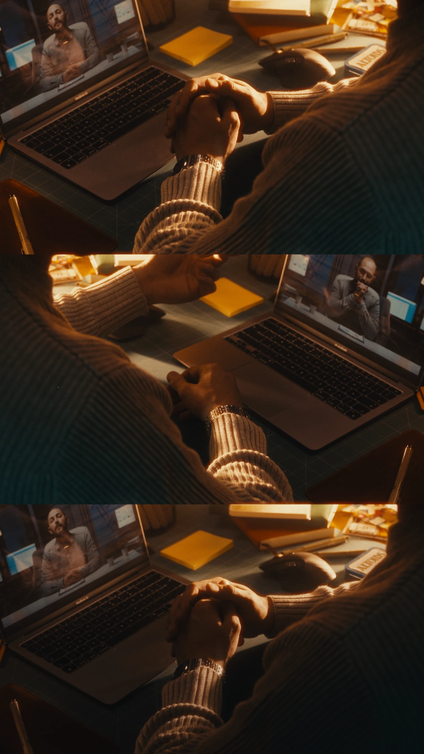 A client call on the laptop at the studio desk