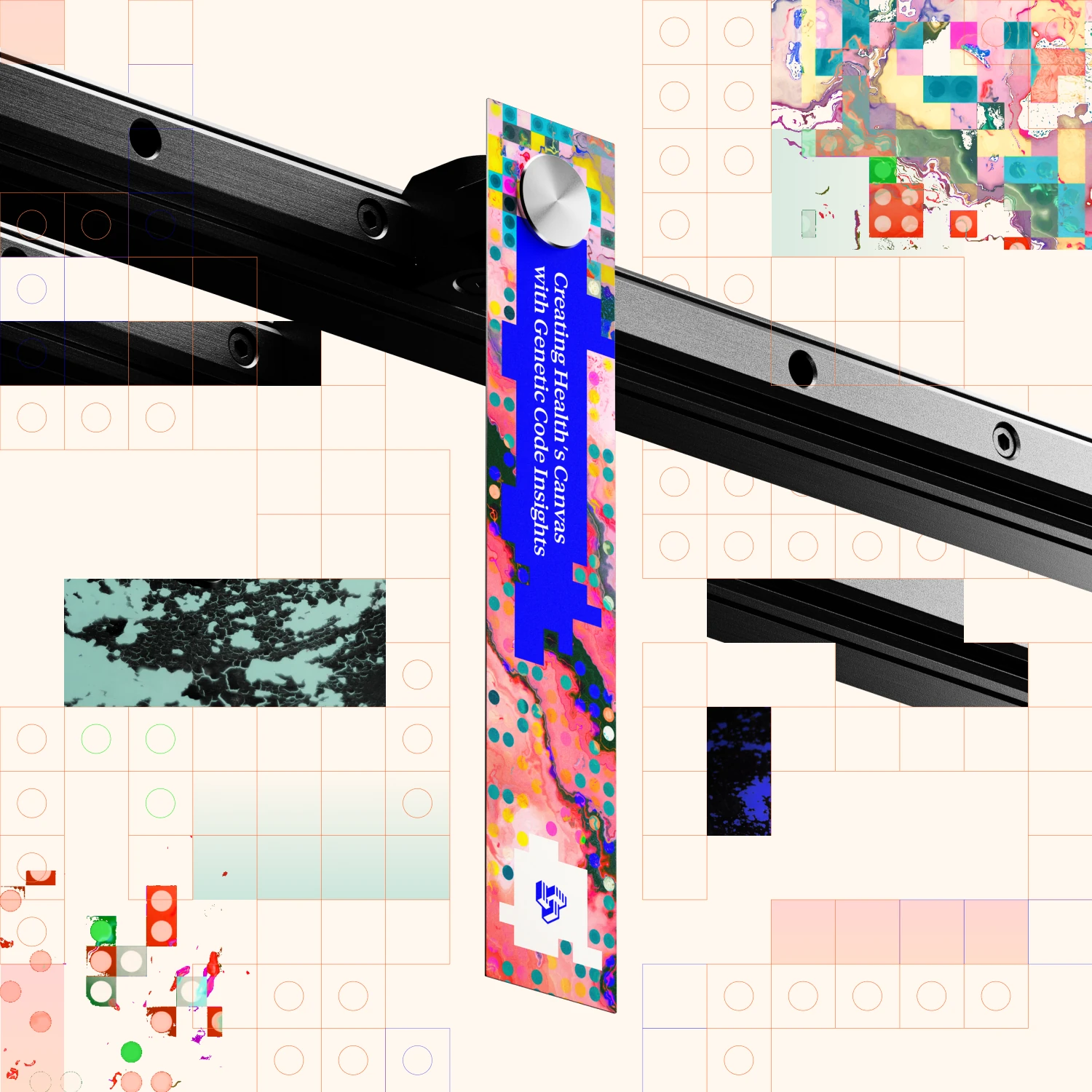 Narrow Aevum AI banner with pixel paint graphics hanging from a black rail