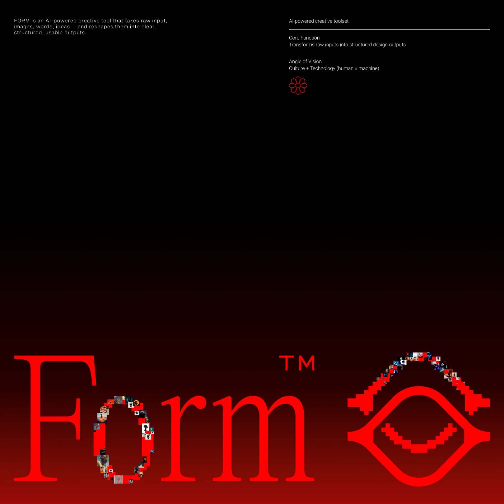 Form wordmark and the pixelated dual-eye logo in red on black