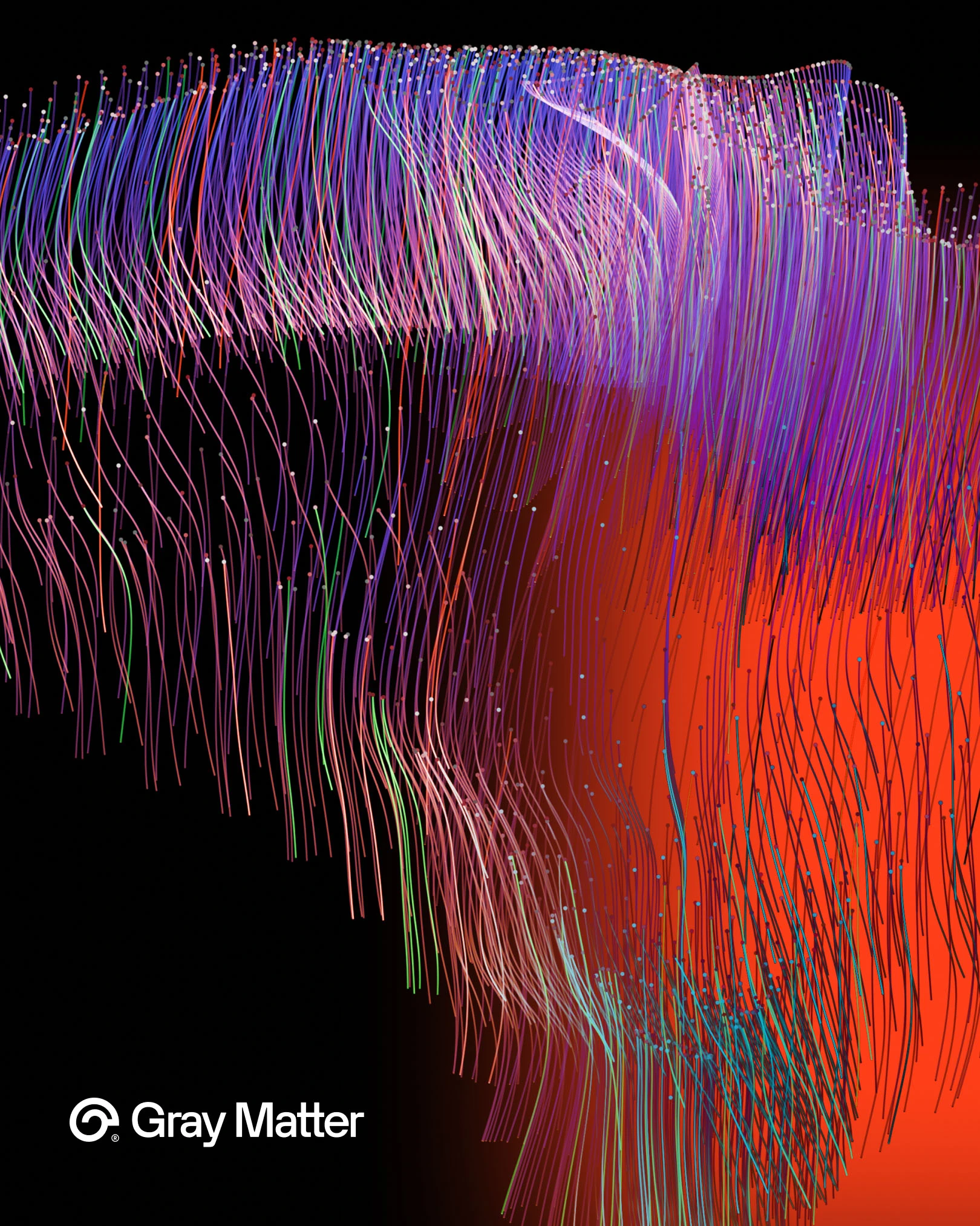 Gray Matter poster with a wave of violet and orange data lines and the logo