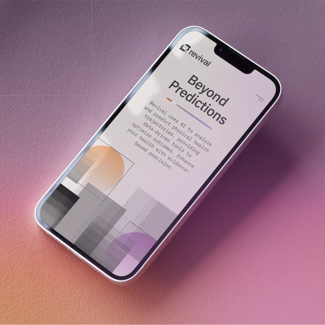 Phone showing the Revival app page Beyond Predictions on a pink surface