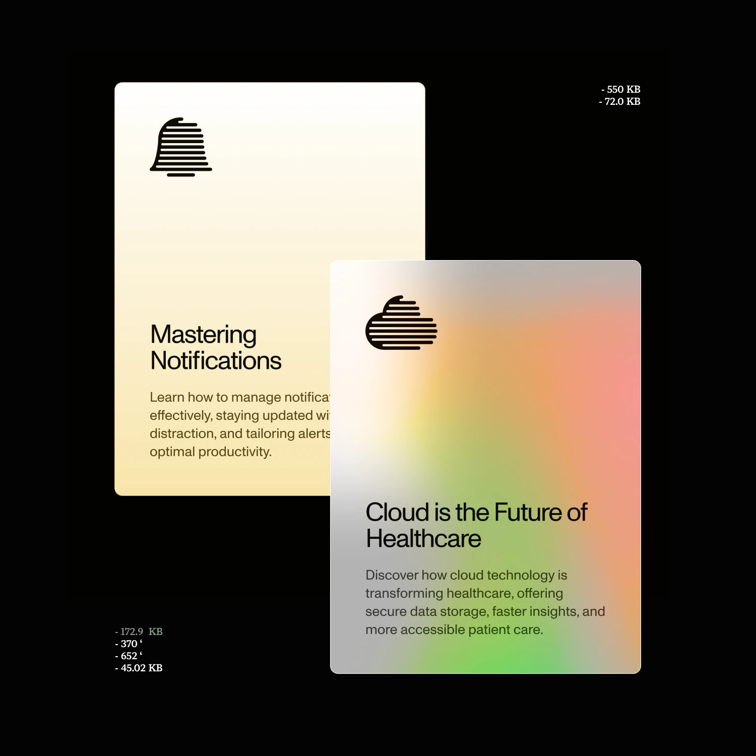 Two Sequence cards: Mastering Notifications and Cloud is the Future of Healthcare