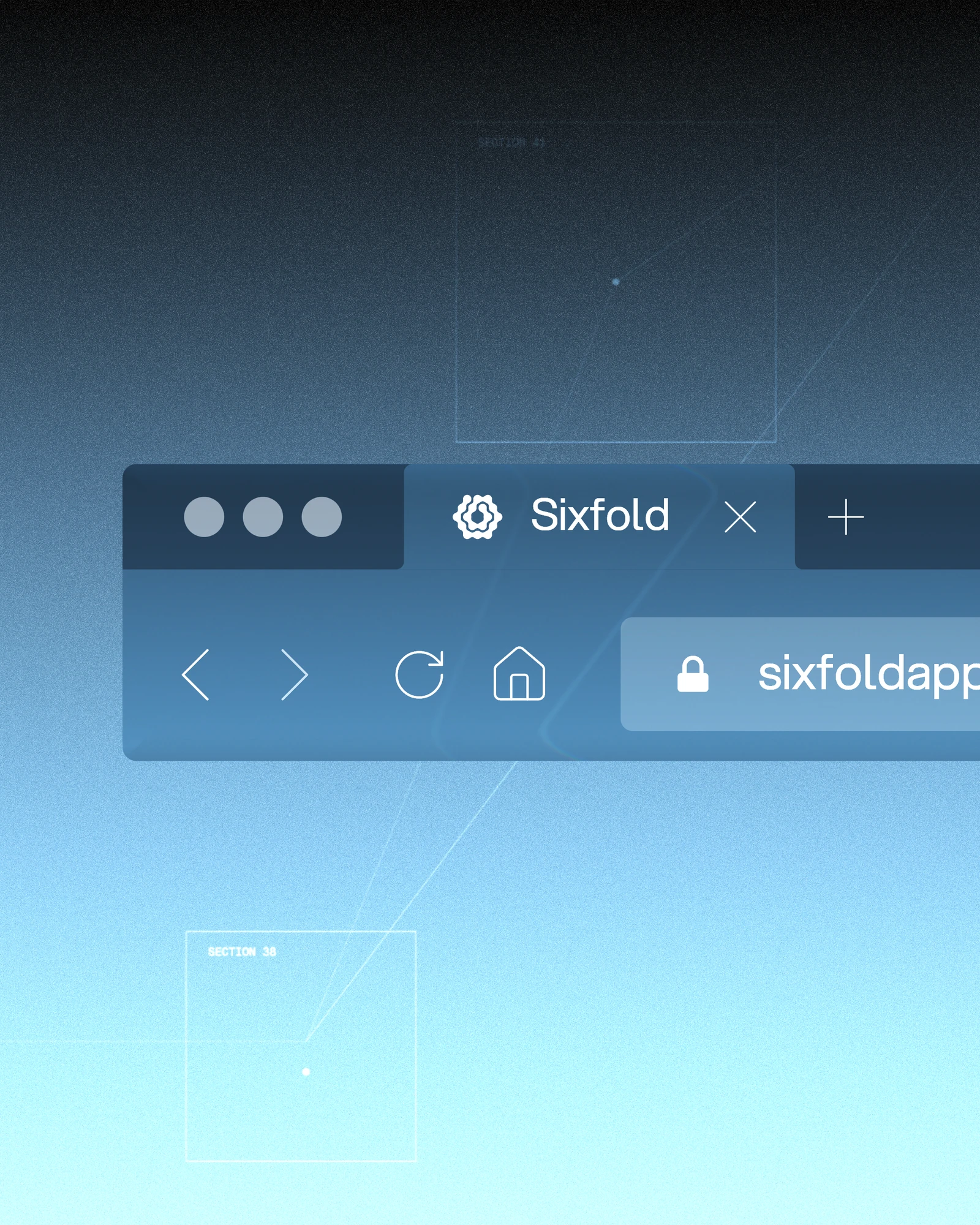 Browser tab with the Sixfold icon and address bar on a pale blue gradient