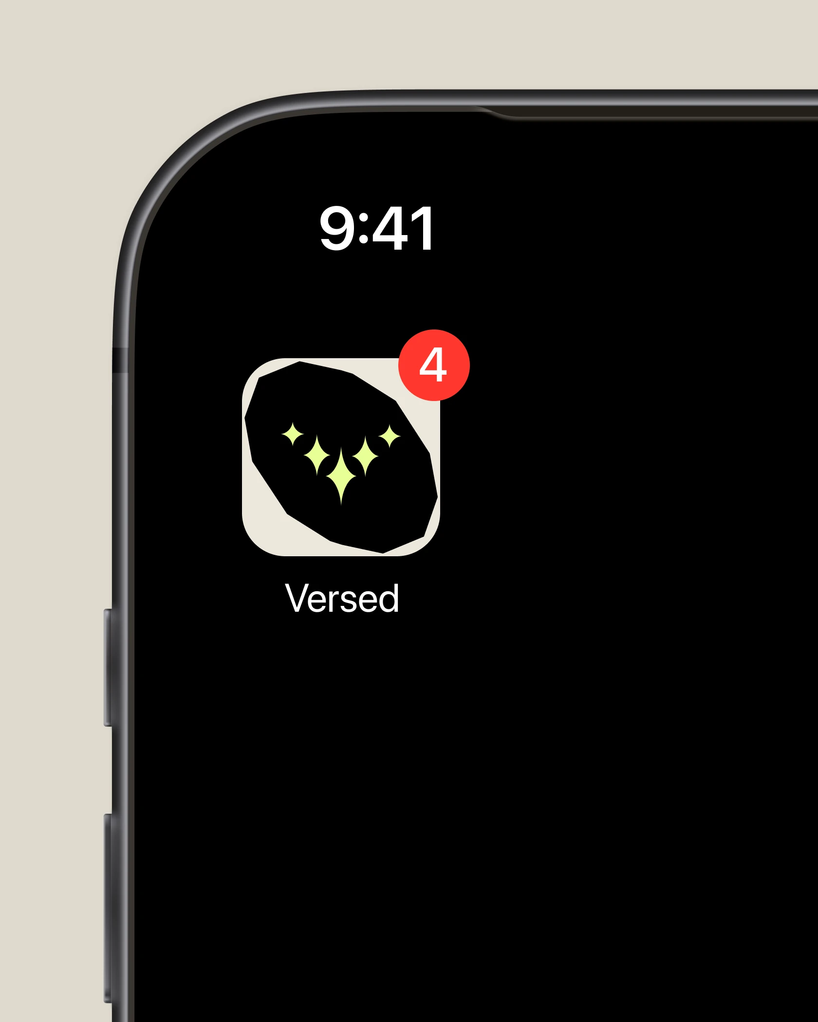 Versed app icon with the crystal and stars on a phone home screen at 9:41
